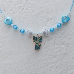 Choker with blue/multicolour cat