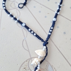 Blue macrame necklace with shells  
