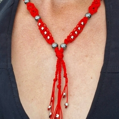Red macrame necklace with heart