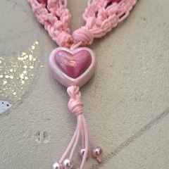 Pink macrame necklace with heart