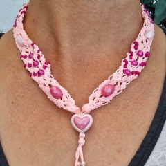 Pink macrame necklace with heart