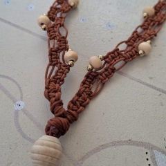 Brown macrame necklace with wooden beads