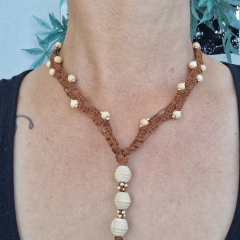 Brown macrame necklace with wooden beads
