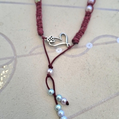 Wine red macrame necklace with heart