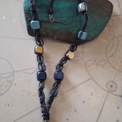 Black macrame necklace with cat  