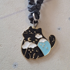 Black macrame necklace with cat  