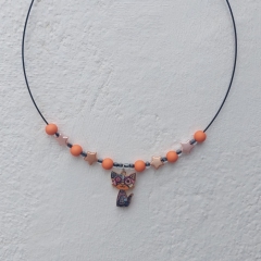Choker with orange/multicolour cat