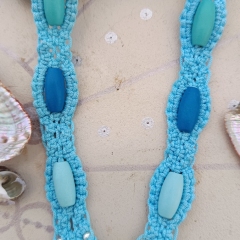 Baby blue macrame necklace with shell