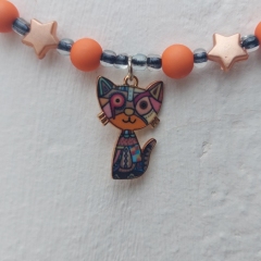 Choker with orange/multicolour cat