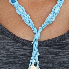 Baby blue macrame necklace with shell
