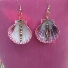 Handmade shell earrings with gold colour beads