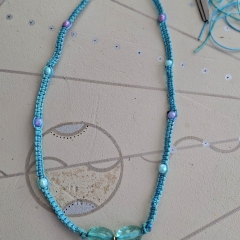 Turquoise macrame necklace with shell  