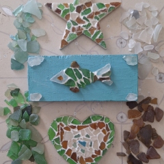 Various Sea Glass Art Pieces 
