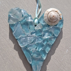 Blue Sea Glass Heart with Snail House
