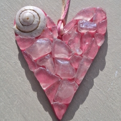 Pink Sea Glass Heart with Snail House