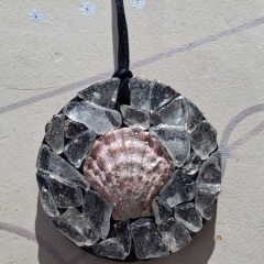 Round Sea Glass Ornaments with Sea Shell 