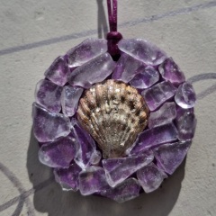 Round Sea Glass Ornaments with Sea Shell 