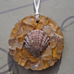 Round Sea Glass Ornaments with Sea Shell 