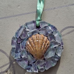 Round Sea Glass Ornaments with Sea Shell 
