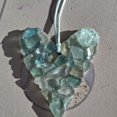 Turquoise Sea Glass Heart with shiny plastic shell