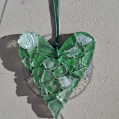 Green Sea Glass Heart with shiny plastic shell