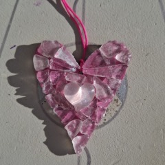 Pink Sea Glass Heart with shiny heart in centre