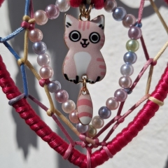 Small hanging heart ornament with pink cat